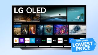 LG C1 OLED TV 65" on a blue background
