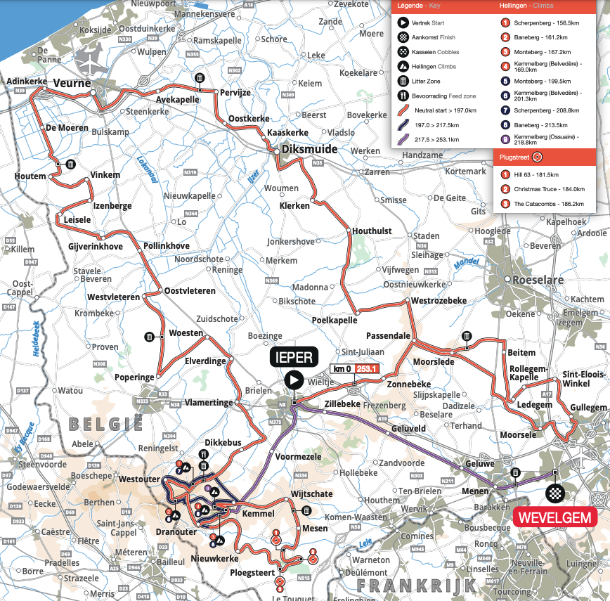 Route information for the 2024 women's Gent-Wevelgem