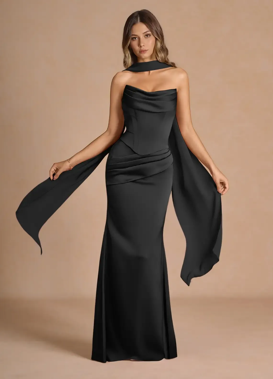 Azazie, Sorrel Black Corset Two-Piece Sets