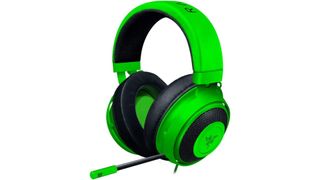Green Razer Kraken gaming headset on white background