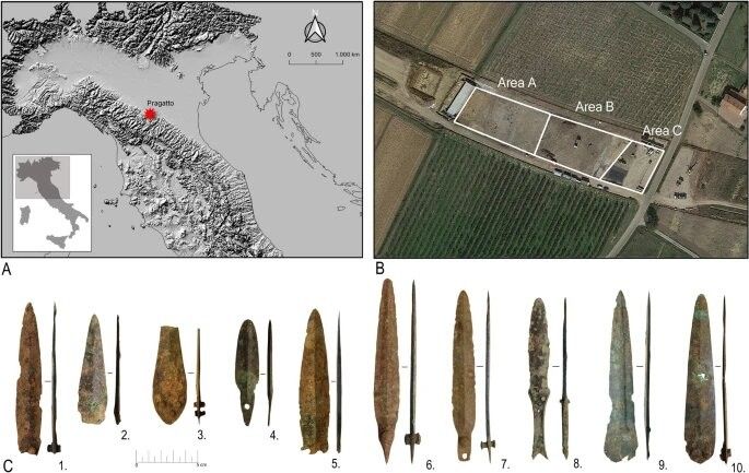 The 10 daggers, along with a map showing the area of their discovery