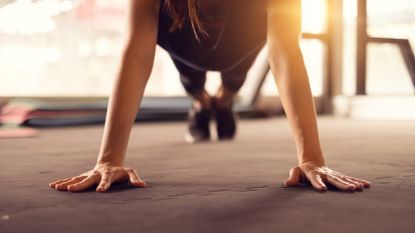 Person doing a plank in workout gear