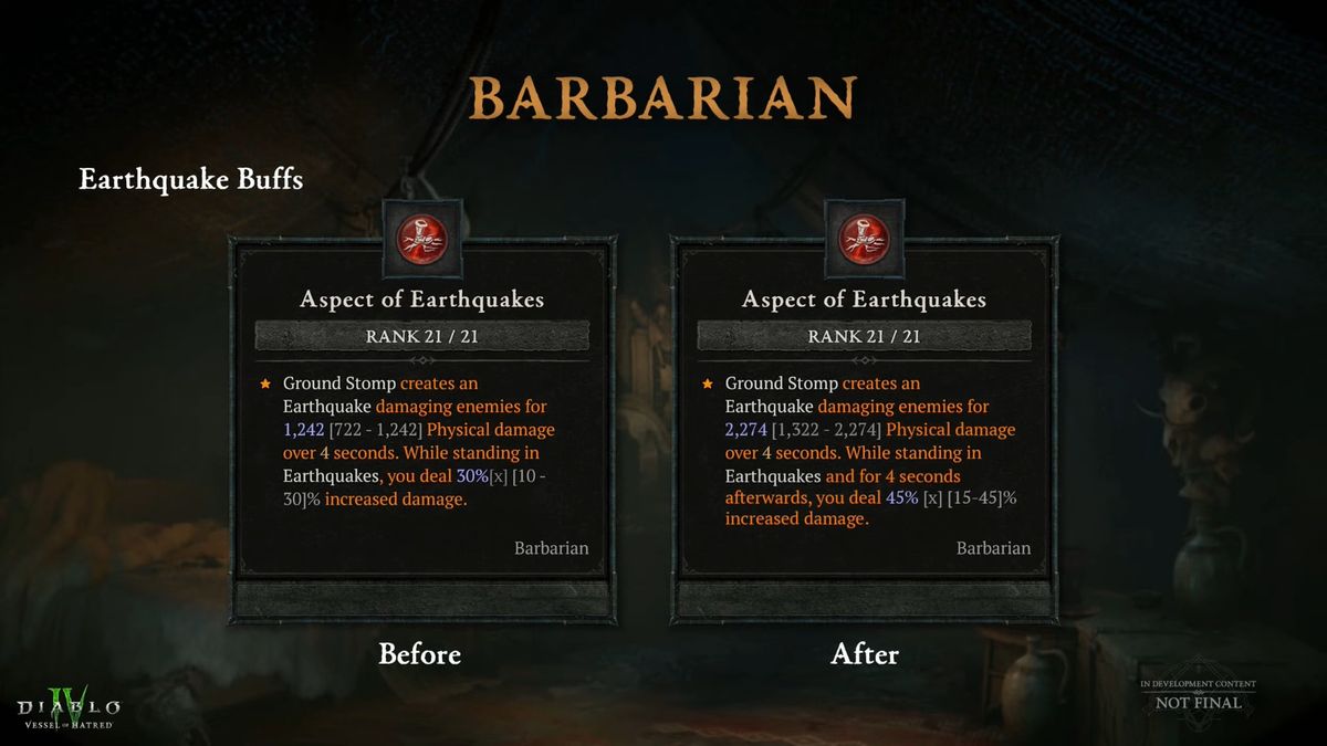 Slides showing improvements to Barbarian builds