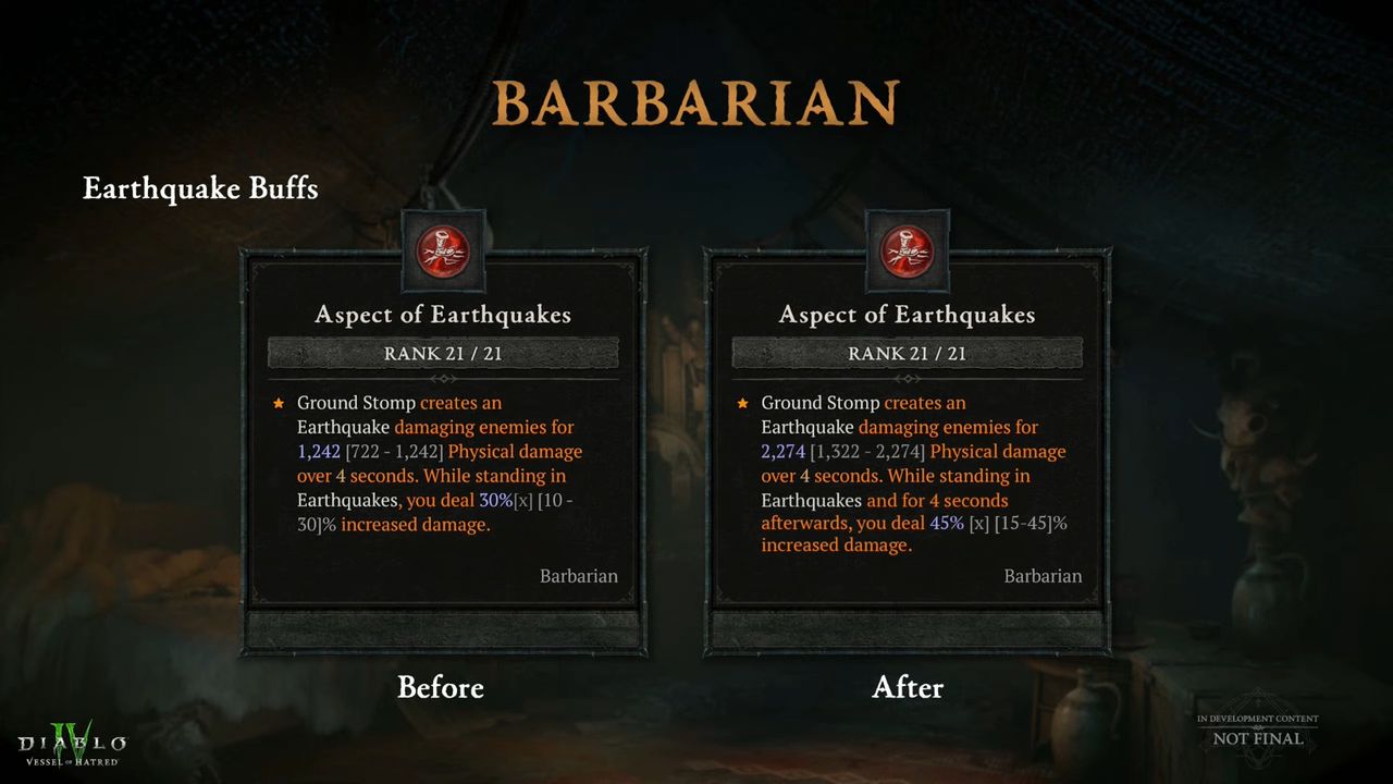 Slides showing improvements to Barbarian builds