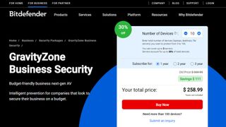 Website screenshot for Bitdefender GravityZone Business Security