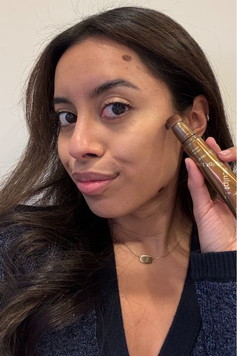 Ruby Ford-Dunker before, during, and after testing the Tarte Sculpt Tape Contour.