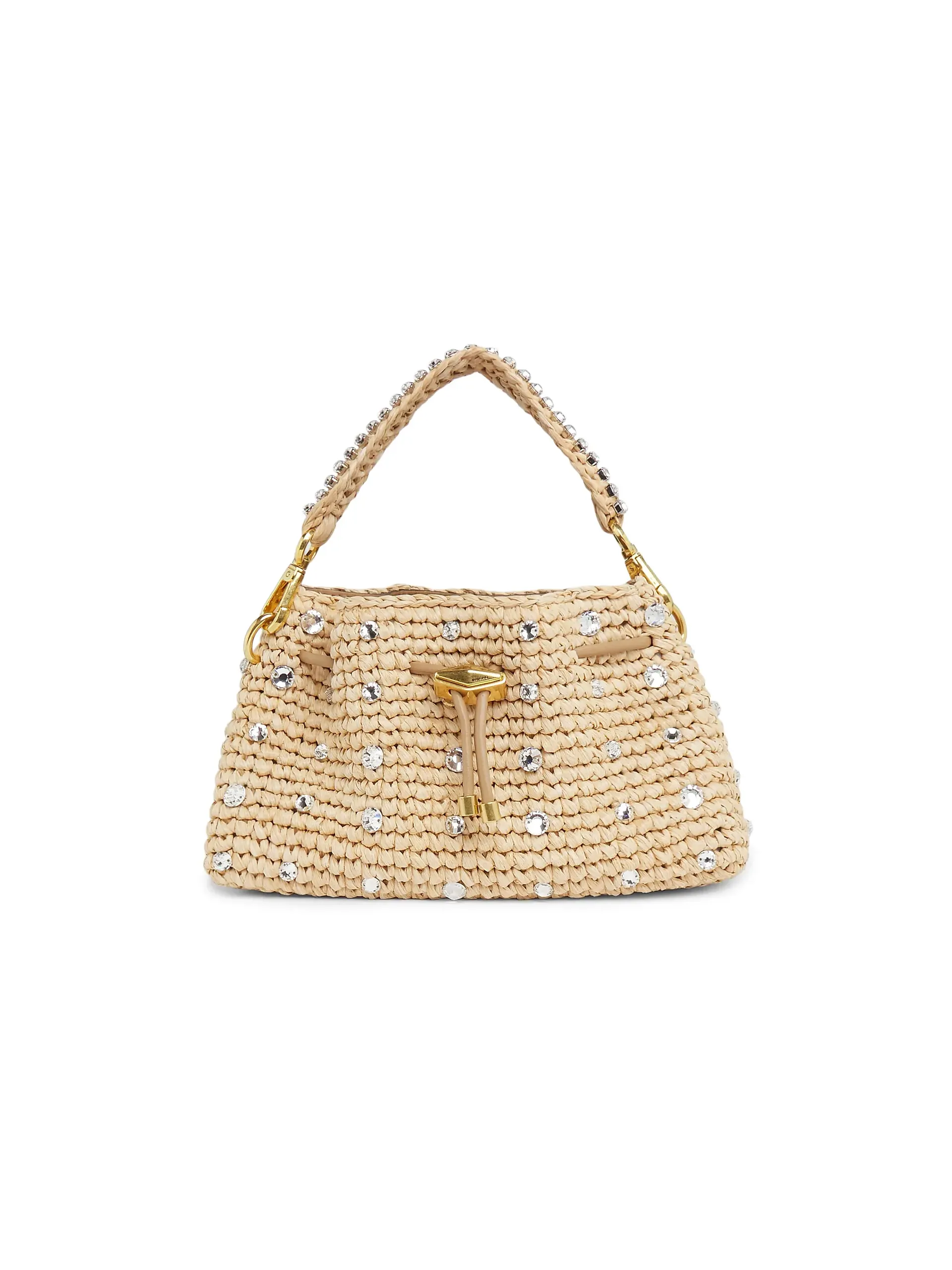 Cinch Small Crystal-Embellished Raffia Shoulder Bag