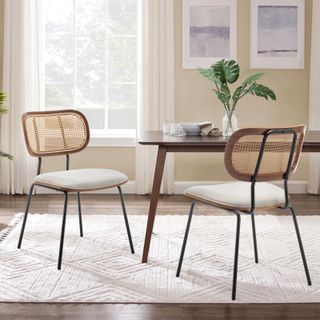Sirine Linen Side Chair With Rattan Back