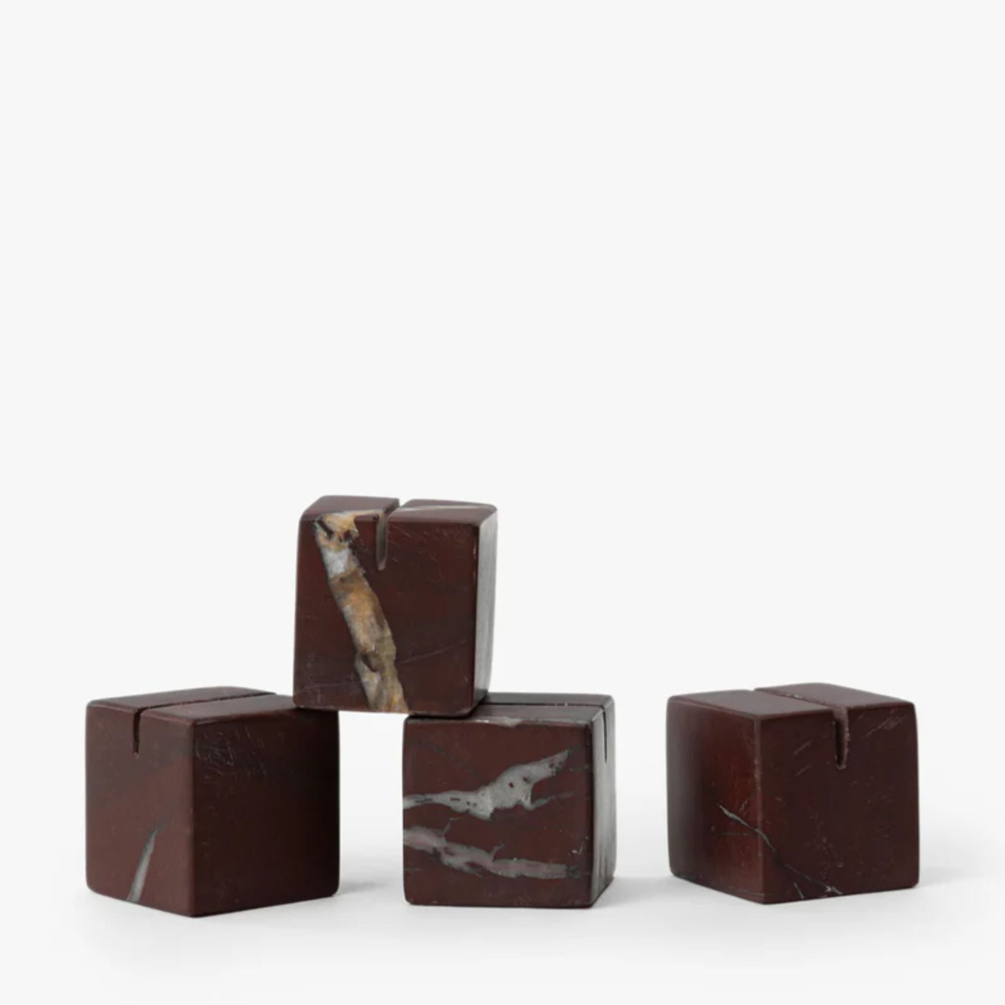 Dark red square marble place holders