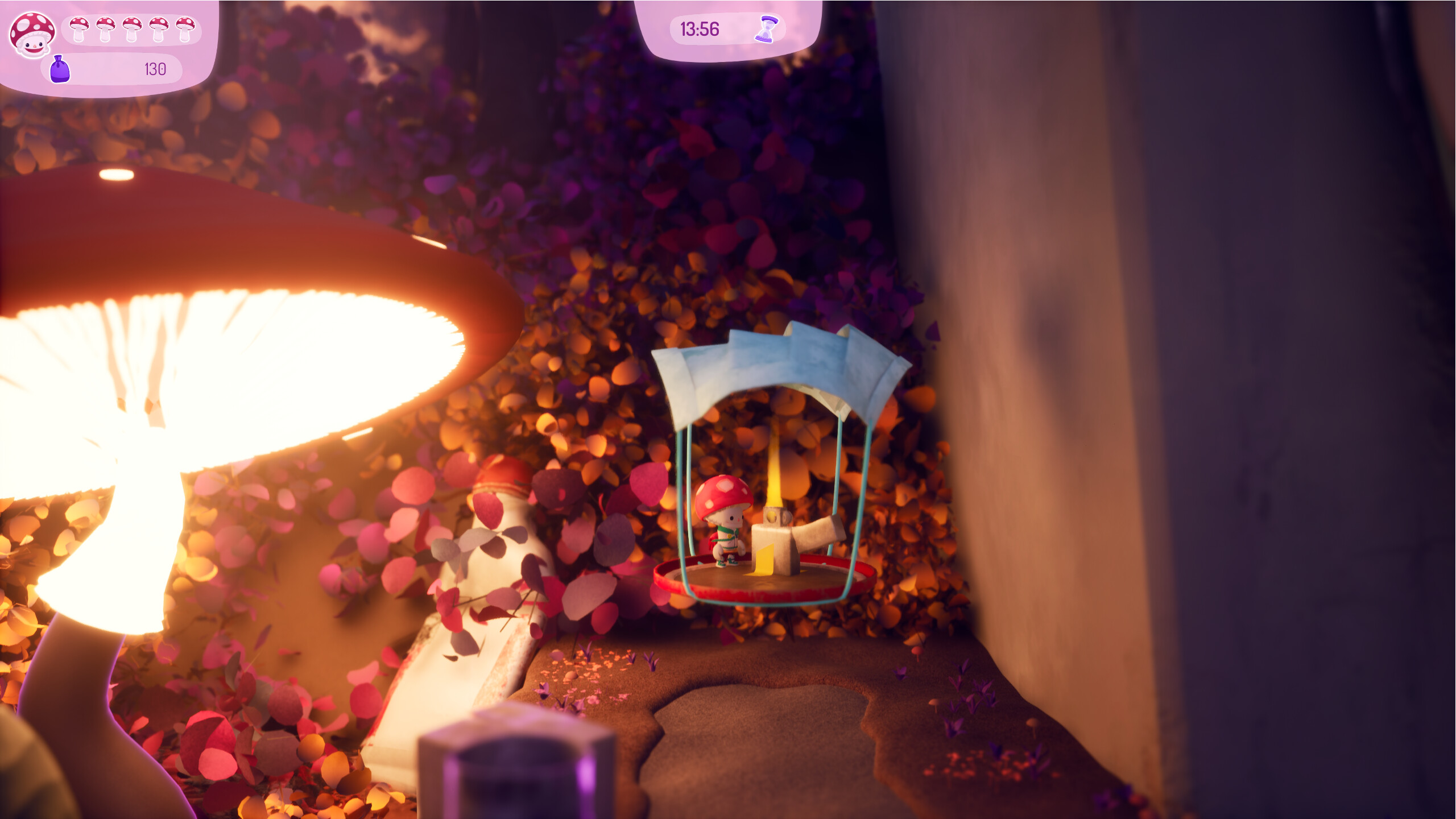 Bumpkin and Sprout screenshot of mushroom hero Sprout flying a makeshift hot air balloon