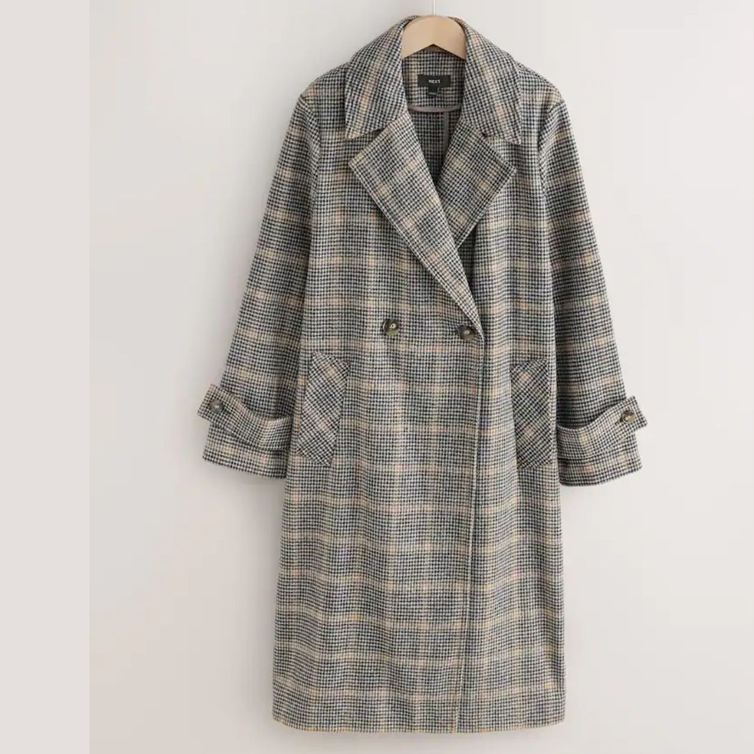Next Brown Check Long Maxi Coat