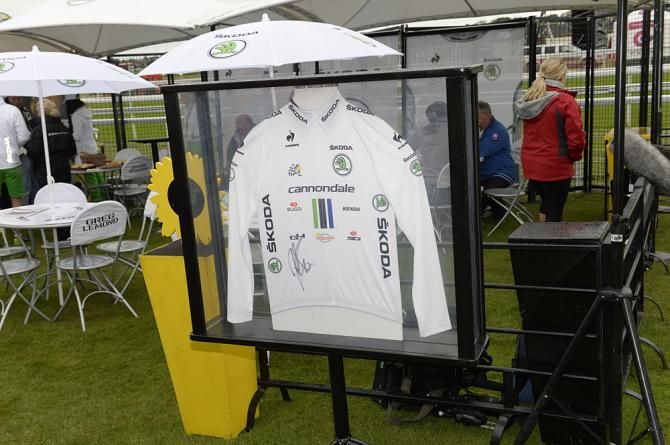 Peter Sagan's white jersey on display