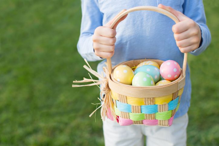 A basket containing Easter eggs.