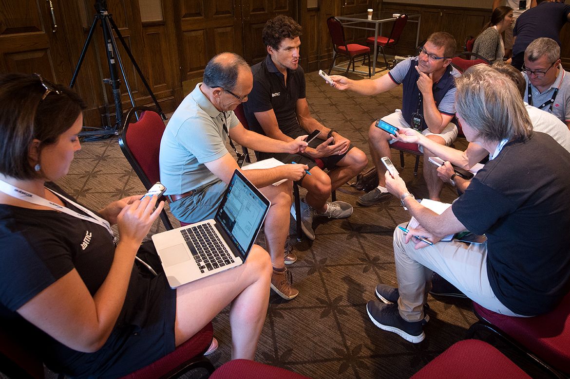 Journalists were keenly interested in Olympic champion Greg Van Avermaet