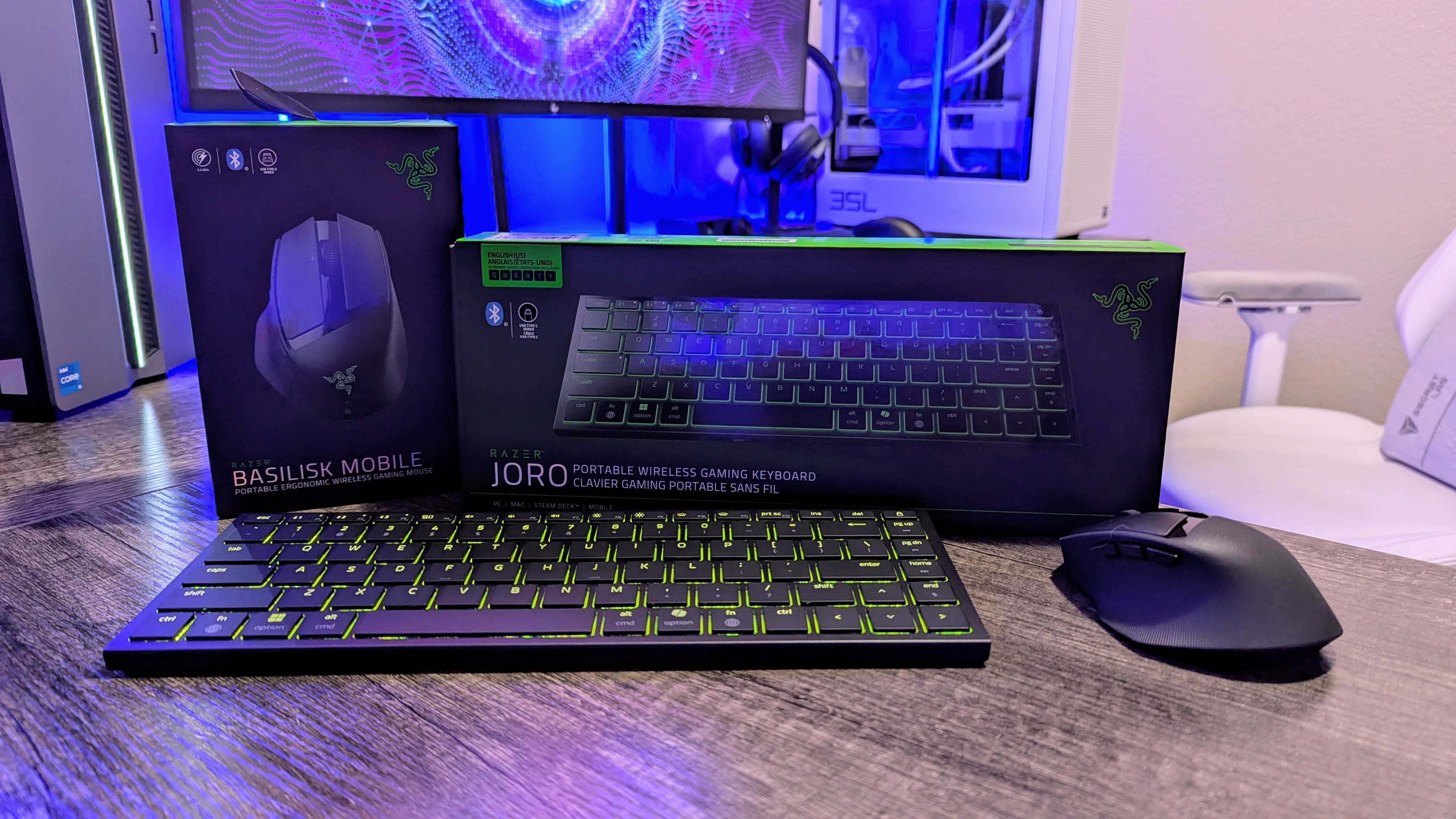 Image of the Razer Basilisk Mobile wireless mouse and Razer Joro wireless keyboard.
