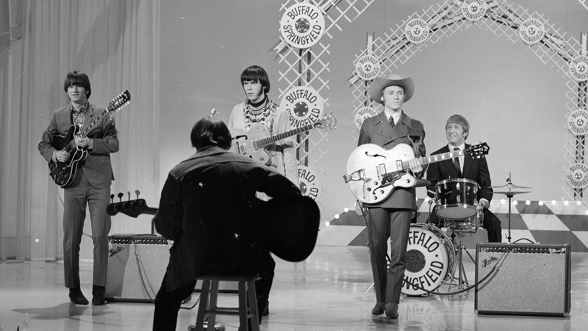 Buffalo Springfield, on The Hollywood Palace, air date April 8, 1967. (left to right) Richie Furay Neil Young, Stephen Stills and Dewey Martin