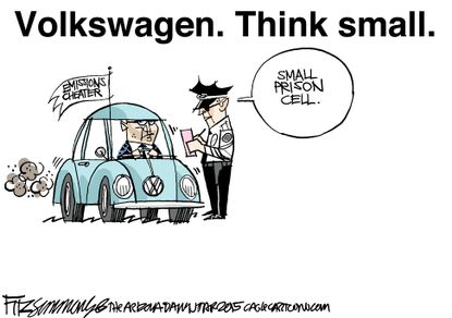 Editorial cartoon Volkswagen Think Small