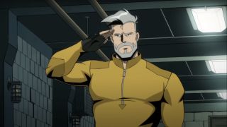 Frank Grillo&#039;s animated Rick Flag Sr. saluting in Creature Commandos series