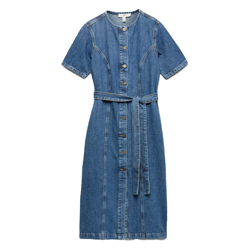M&amp;amp;S collarless denim shirt dress