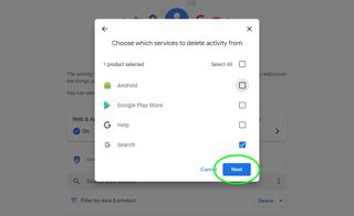 How to delete Google Search history - 'Choose which services to delete activity from'