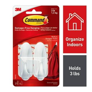 A red pack of 2 white Command Medium Designer Hooks