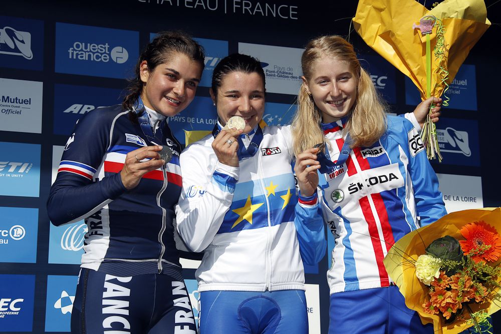 U23 women's podium at the 2016 European cyclo-cross championships