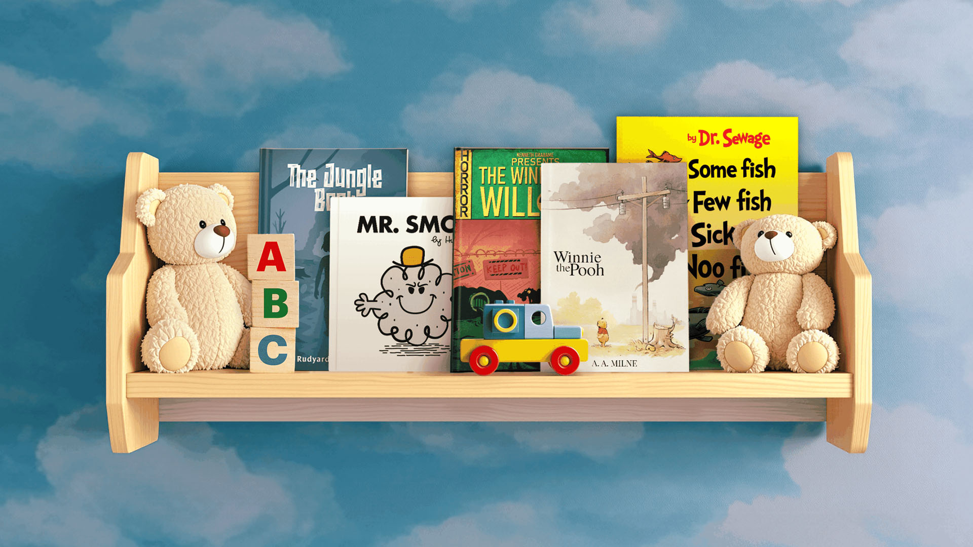 Books on a bookshelf.