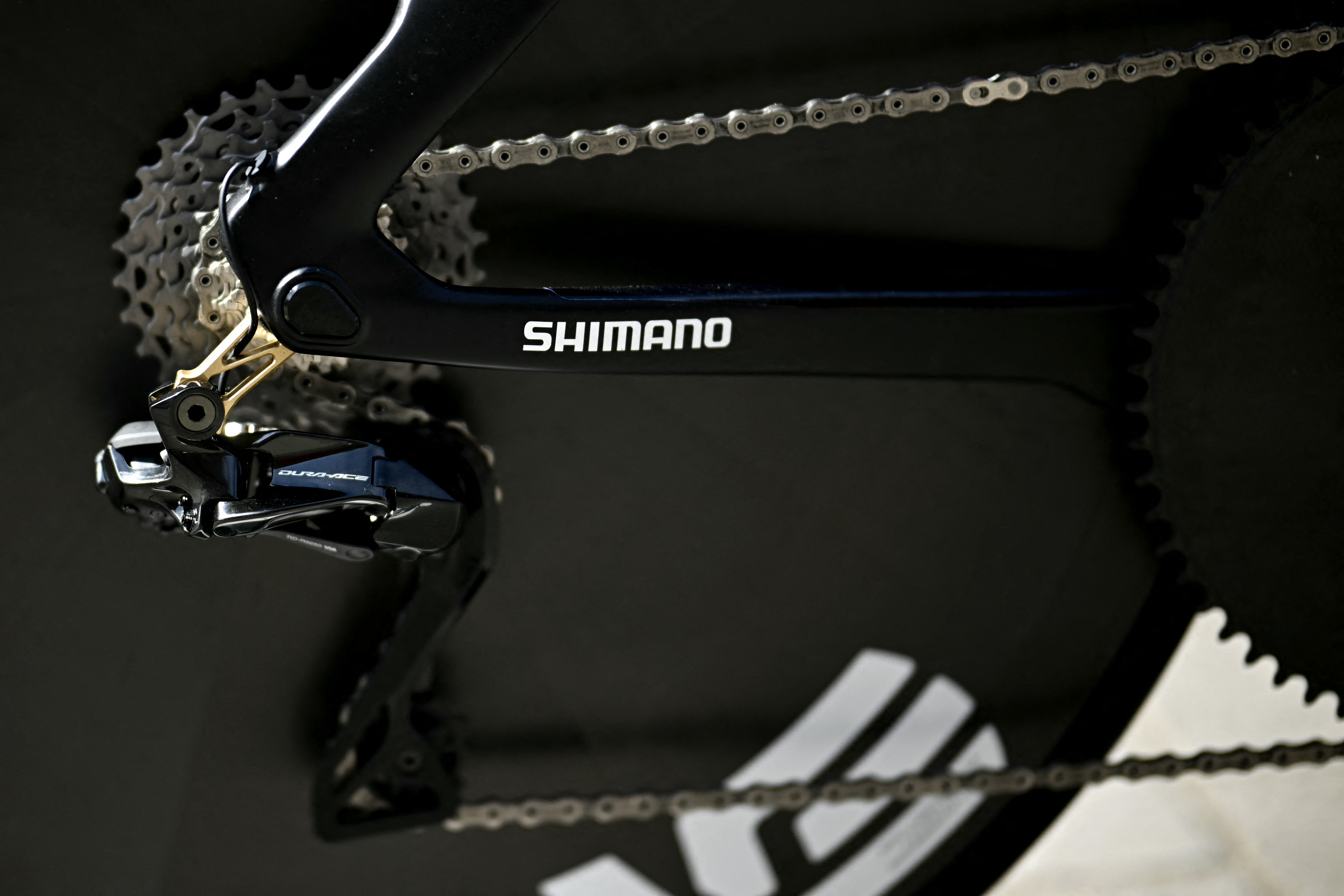 A Shimano rear derailleur and seat stay