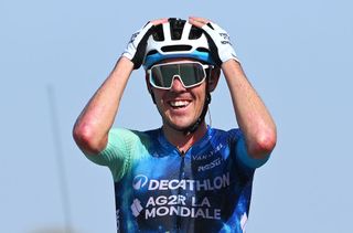 YUNQUERA SPAIN AUGUST 22 Ben OConnor of Australia and Team Decathlon AG2R La Mondiale celebrates at finish line as stage winner during the La Vuelta 79th Tour of Spain 2024 Stage 6 a 1855km stage from Jerez de la Frontera to Yunquera UCIWT on August 22 2024 in Yunquera Spain Photo by Tim de WaeleGetty Images