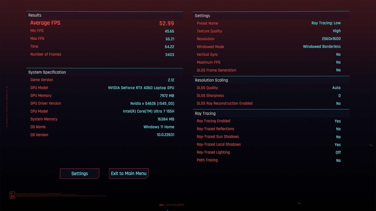 Dell Inspiron 16 Plus 7640 low Cyberpunk 2077 benchmarks
