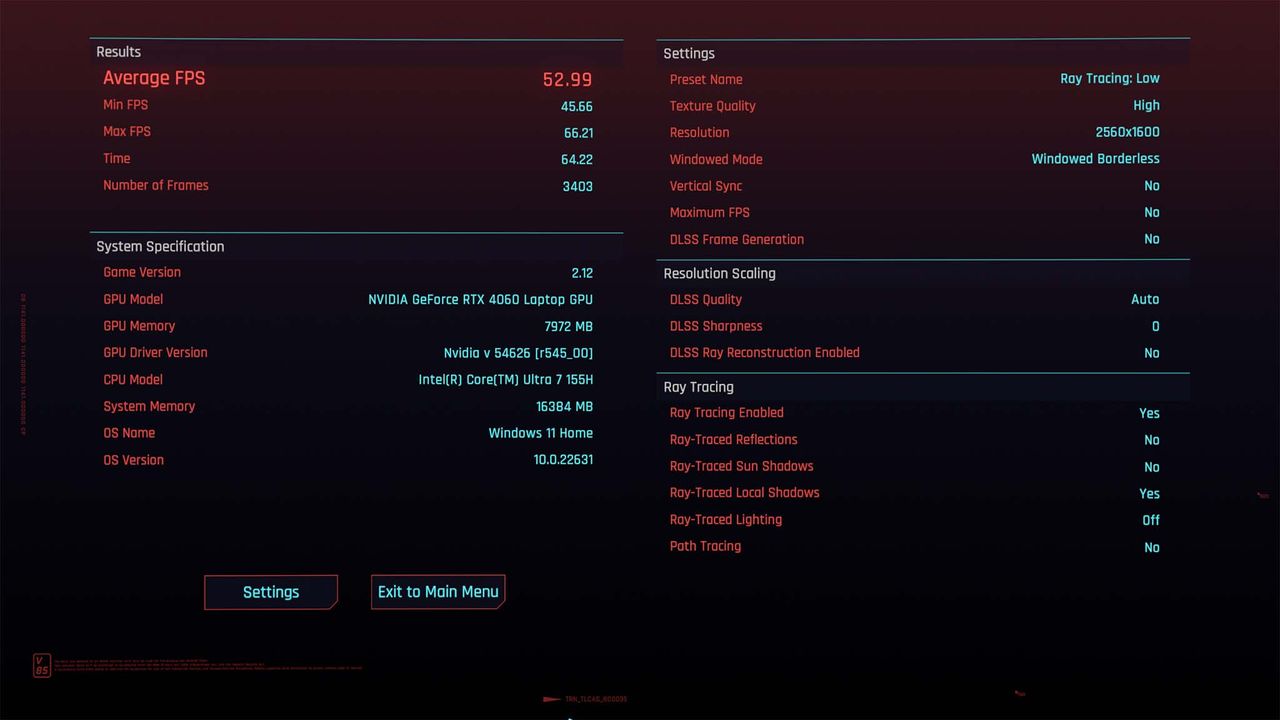 Dell Inspiron 16 Plus 7640 low Cyberpunk 2077 benchmarks