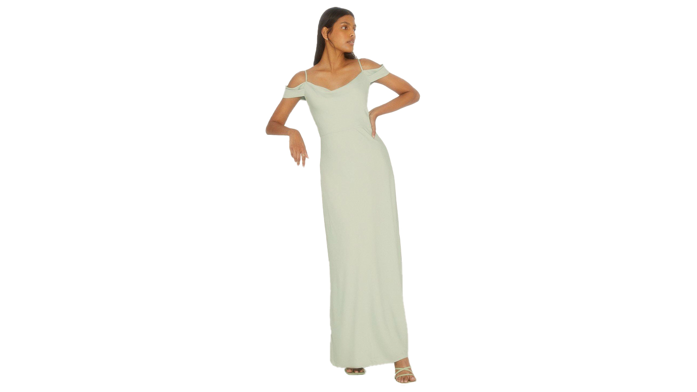 Oasis Cowl Neck Cold Shoulder Satin Dress