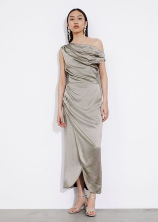 Draped Satin Midi Dress