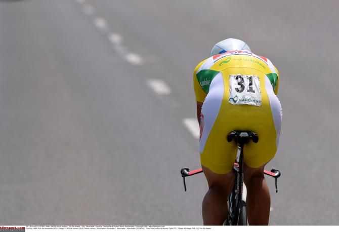 Simon Spilak (Katusha) doing his best to hold onto his slender one second lead