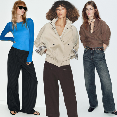 collage of zara models on gradient grey background wearing spring clothing 