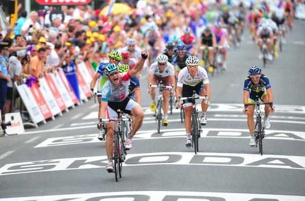 Andre Greipel (Omega Pharma-Lotto) bested Mark Cavendish (HTC) at the line