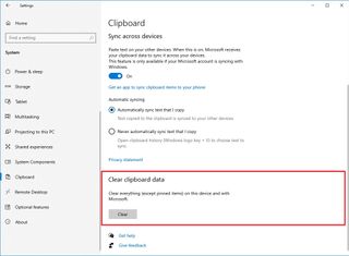 Clear Clipboard sync data