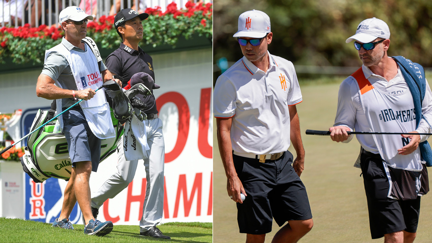 Kevin Na walks alongside his caddie at the Tour Championship and LIV Golf Adelaide 