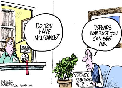 Political cartoon U.S. GOP Senate health care bill Medicaid cuts
