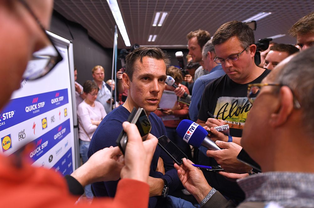 Philippe Gilbert speaks to the press ahead of Paris-Roubaix