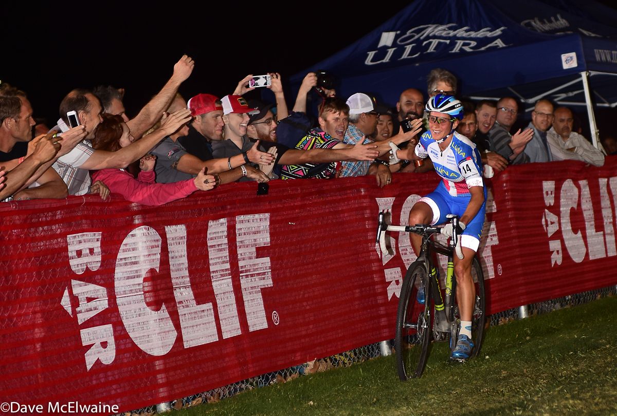 Katerina Nash (Luna Pro Team) celebrating the last of her four victories at Cross Vegas
