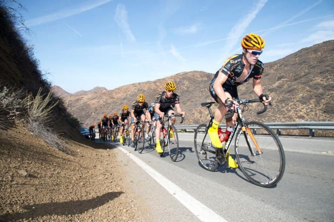Leading the team up a climb from the coast, former Jelly Belly sprinter Brad Huff is a welcome addition to squad.