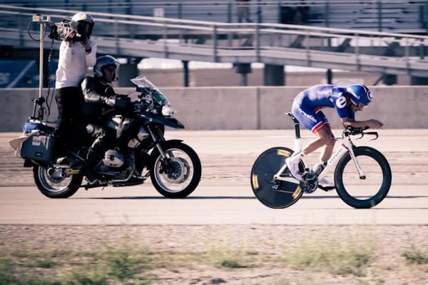 Dave Zabriski (Garmin-Cervelo) gets some TV time during the TT.