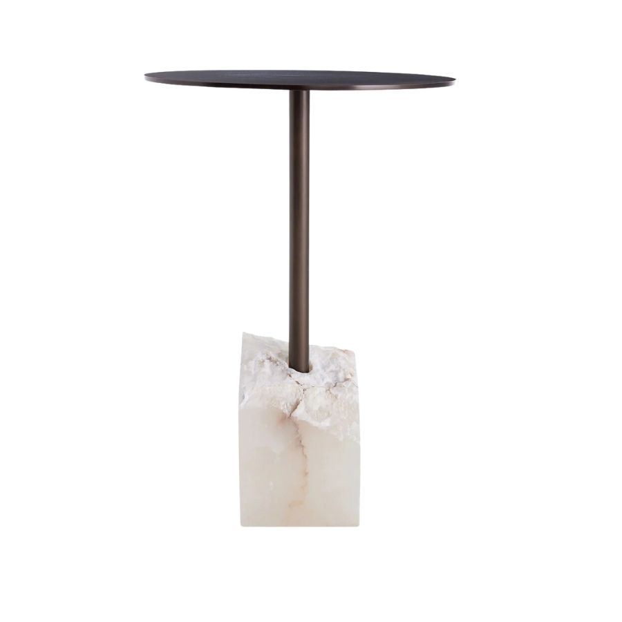 black coffee table with alabaster base