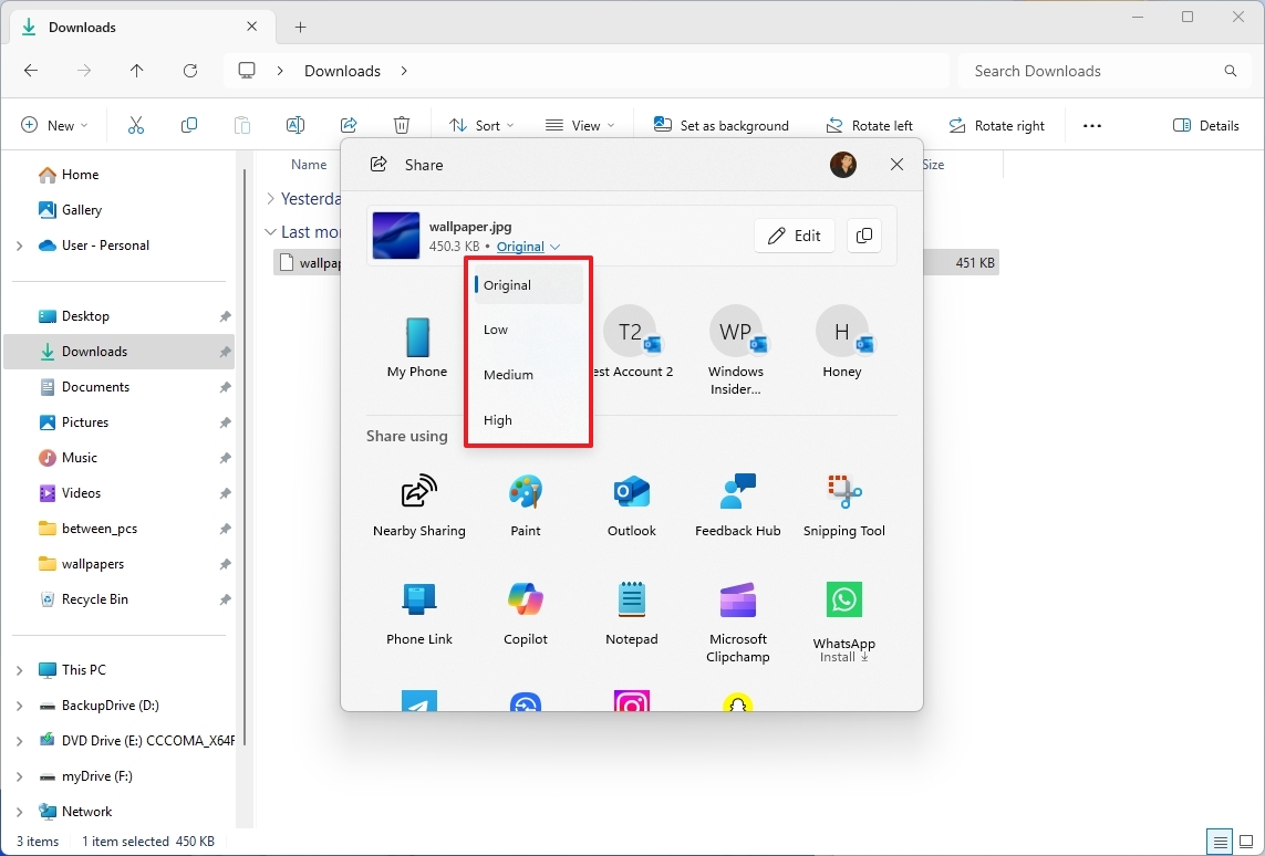 Windows Share image compression