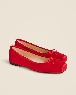 Square-Toe Ballet Flats in Satin