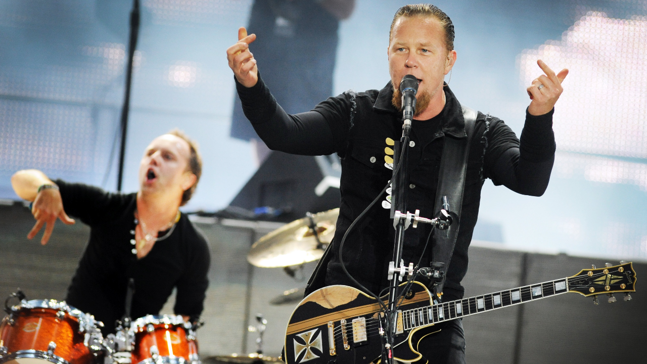 James Hetfield and Lars Ulrich of Metallica onstage in 2008