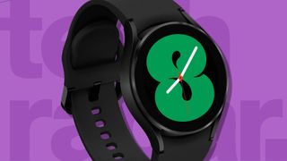 Paras Android-älykello: Samsung Galaxy Watch5 violetilla TechRadar-taustalla