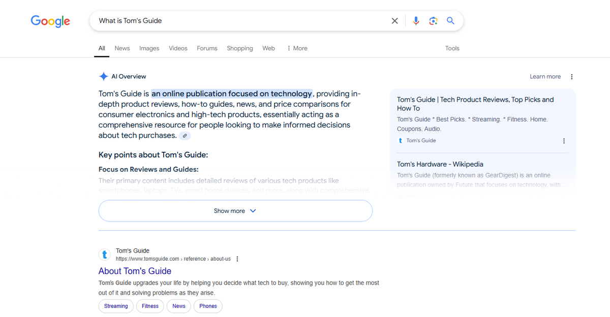 Search results using and not using curse words on Google to prompt AI overviews or not