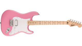 A pink Squier Sonic Stratocaster